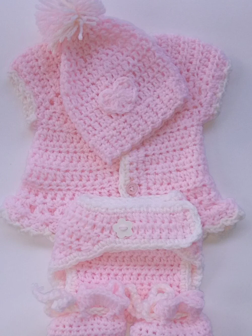 Handmade/Crochet Baby Girl Pink outfit Set 0-3 Months